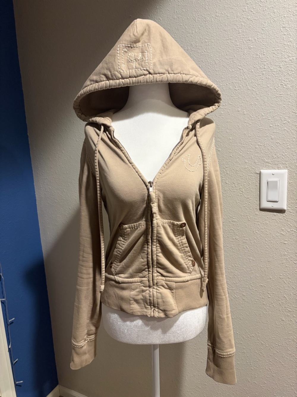 True religion Beige Hooded Zip Jacket - Women’s Casual Hoodie